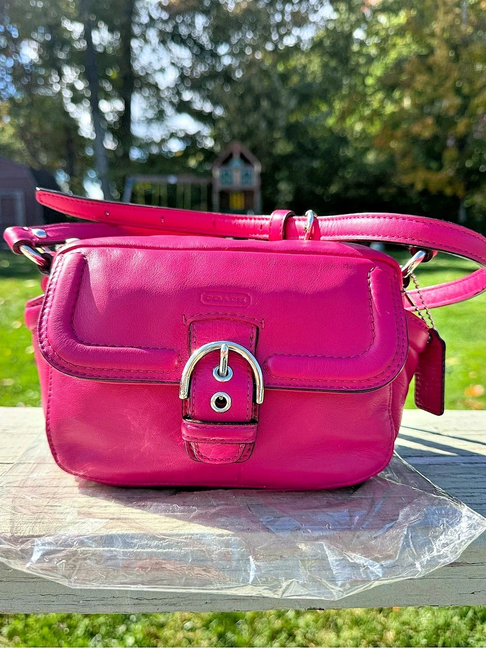 Coach Campbell Leather Camera Bag in Fuchsia Pink